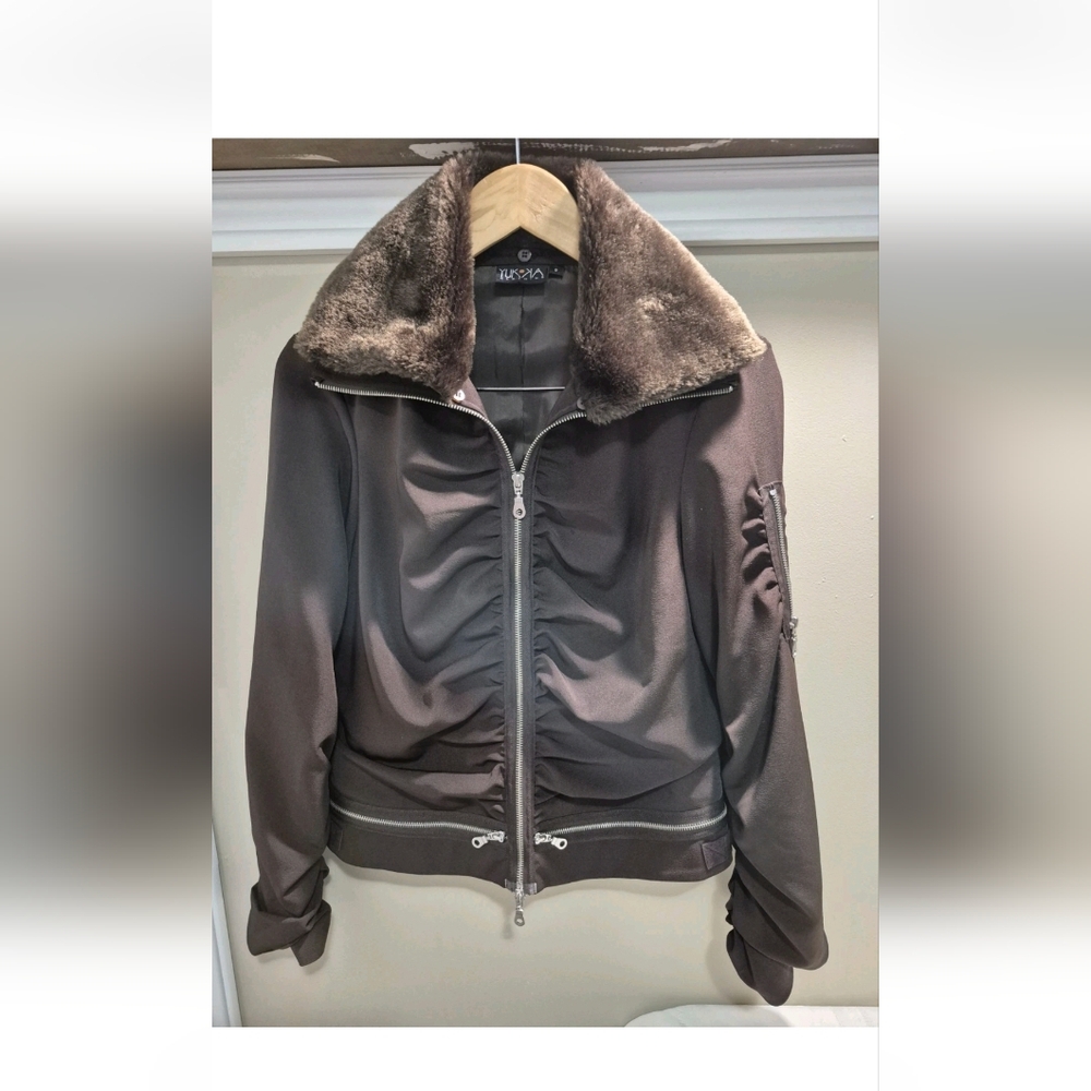 Y2K Bomber Jacket with Fur Collar